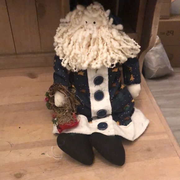 Santa Claus Plush Rag  Doll Christmas Holiday Vintage Wreath with Cardinal - Picture 1 of 8